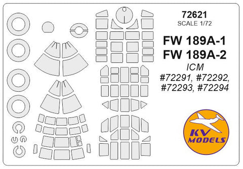 KVモデル 72621 1/72 FW 189A-1 / FW 189A-2 (ICM) + ホイール キャノピーマスキングシート