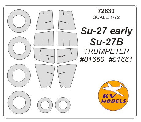 KVモデル 72630 1/72 Su-27 初期型 / Su-27B (トランぺッター) + ホイール キャノピーマスキングシート