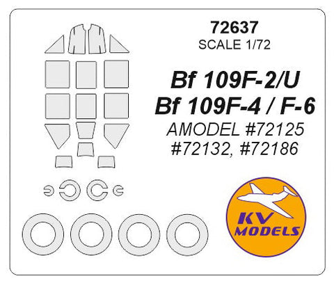 KVモデル 72637 1/72 Bf 109F-2/U / Bf 109F-4 / F-6 (Aモデル #72125, #72132, #72186) + ホイール キャノピーマスキングシート
