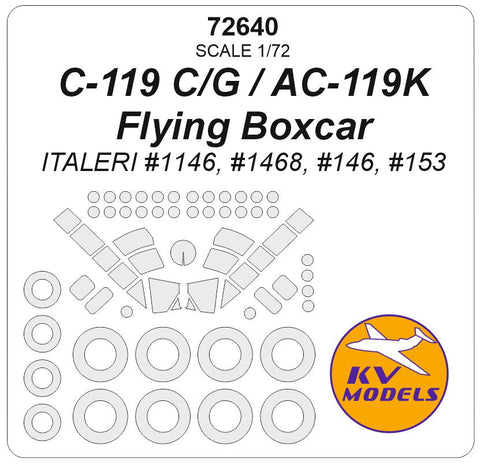 KVモデル 72640 1/72 C-119 C/G / AC-119K フライングボックスカー (イタレリ) + ホイール キャノピーマスキングシート