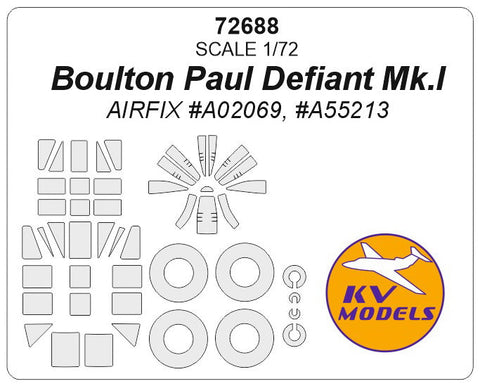 KVモデル 72688 1/72 ボルトン ポール ディファイアント Mk.I (エアフィックス #A02069, #A55213) + ホイール キャノピーマスキングシート