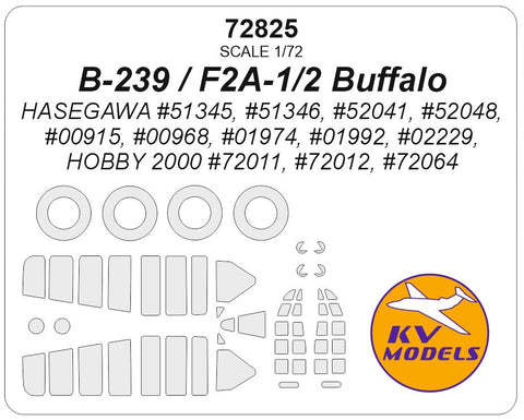 KVモデル 72825 1/72 F2A-2 バッファロー 'U.S. ネイビー' (ハセガワ) + ホイール キャノピーマスキングシート