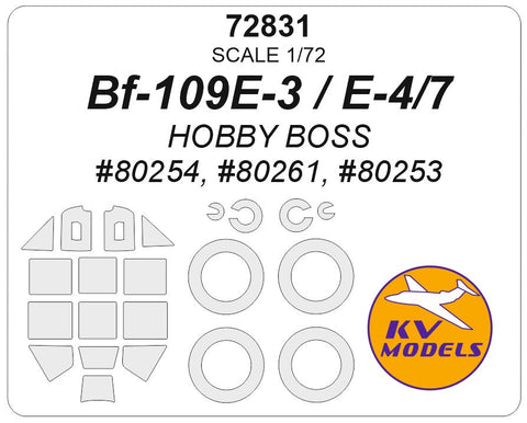 KVモデル 72831 1/72 Bf-109E-4/7 / Bf109E-3 (ホビーボス #80254, #80261, #80253) + ホイール キャノピーマスキングシート