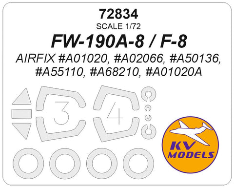KVモデル 72834 1/72 FW-190A-8 / F-8 (エアフィックス #A01020, #A02066, #A50136, #A55110, #A68210, #A01020A) + ホイール キャノピーマスキングシート