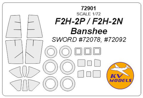 KVモデル 72901 1/72 F2H-2P / F2H-2N バンシー (ソード) + ホイール キャノピーマスキングシート