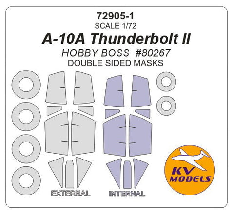 KVモデル 72905-1 1/72 A-10A サンダーボルト II (ホビーボス #80267) - (内外両面) + ホイール キャノピーマスキングシート