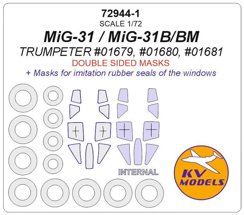 KVモデル 72944-1 1/72 MiG-31 / MiG-31B / MiG-31M (トランぺッター #01679, #01680, #01681) - (内外両面) + ホイール キャノピーマスキングシート