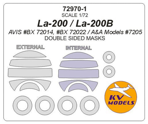 KVモデル 72970-1 1/72 La-200 / La-200B (AVIS #BX 72014, #BX 72022 / A&A Models #7205) - 内外両面 + ホイール キャノピーマスキングシート