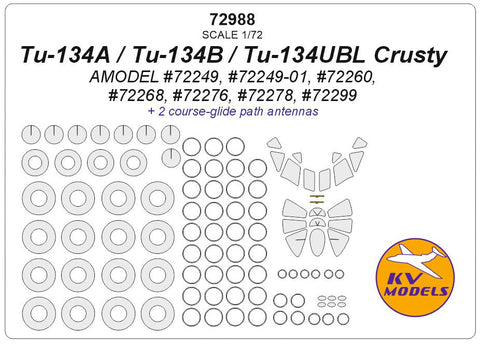 KVモデル 72988 1/72 Tu-134A / Tu-134B / Tu-134UBL Crusty (Aモデル) + ホイール キャノピーマスキングシート