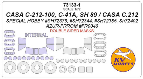 KVモデル 73133-1 1/72 CASA C-212-100, C-41A, SH 89 / CASA C.212 (スペシャルホビー/Azur-FRROM) - 内外両面 + ホイール キャノピーマスキングシート