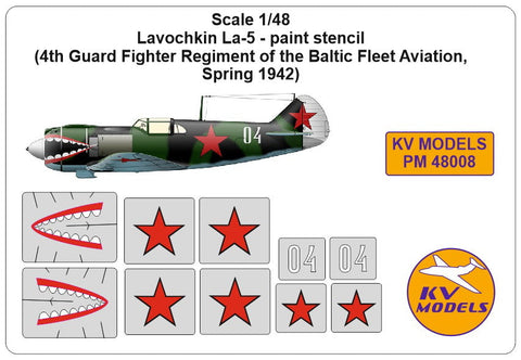 KVモデル PM48008 1/48 ラボーチキン La-5 - paint stencil
(4th Guard 戦闘機 Regiment of the Baltic Fleet アヴィアtion, Spring 1942)
