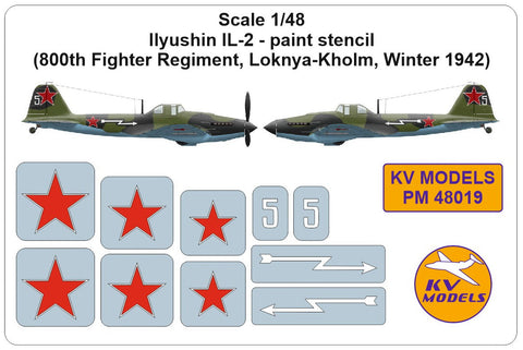 KVモデル PM48019 1/48 イリューシン IL-2 - paint stencil (800th 戦闘機 Regiment, Loknya-Kholm, Winter 1942)