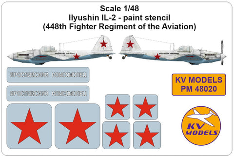 KVモデル PM48020 1/48 イリューシン IL-2 - paint stencil (448th 戦闘機 Regiment of the アヴィアtion)