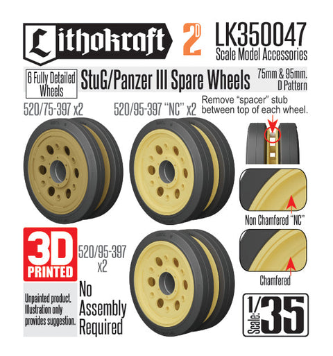 リソクラフト LK350047 1/35 WWII ドイツ III号戦車&III号突撃砲用予備転輪 75mm&95mm幅 パターンD (6個入)