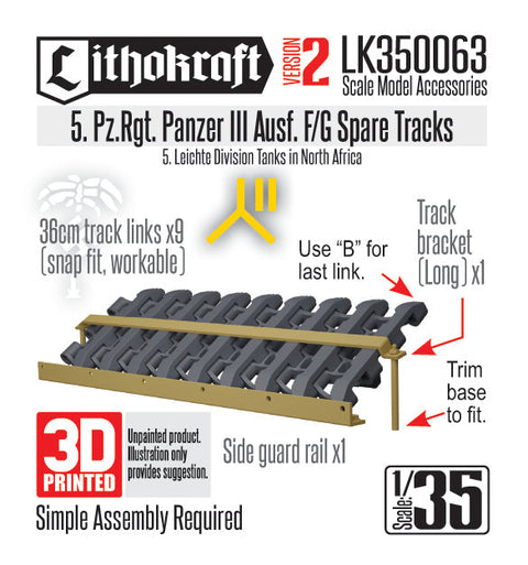 リソクラフト LK350063 1/35 WWII ドイツ III号戦車F型/G型用 予備履帯ラック 第5戦車連隊バージョン2