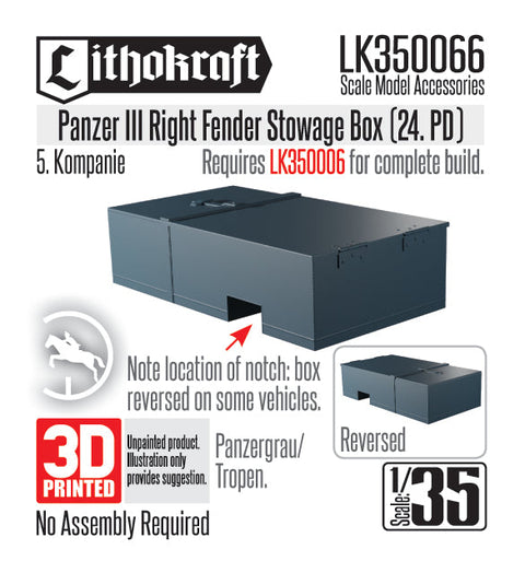 リソクラフト LK350066 1/35 WWII ドイツ III号戦車 右フェンダー用雑具箱 第24装甲師団バージョン