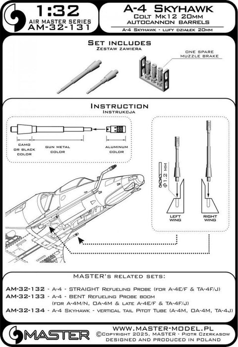 マスター AM-32-131 1/32 A-4 スカイホーク - コルト Mk12 20mm オートキャノン バレル