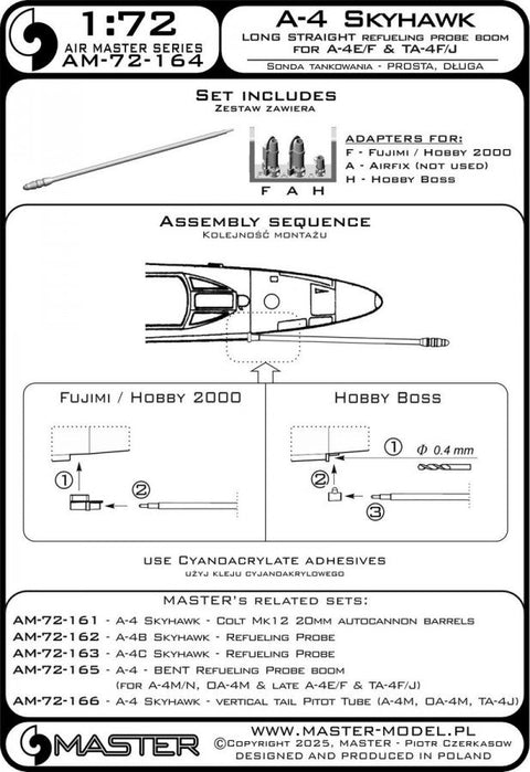 マスター AM-72-164 1/72 A-4 スカイホーク - ロングストレート 給油プローブ ブーム (A-4E/F & TA-4F/J用)