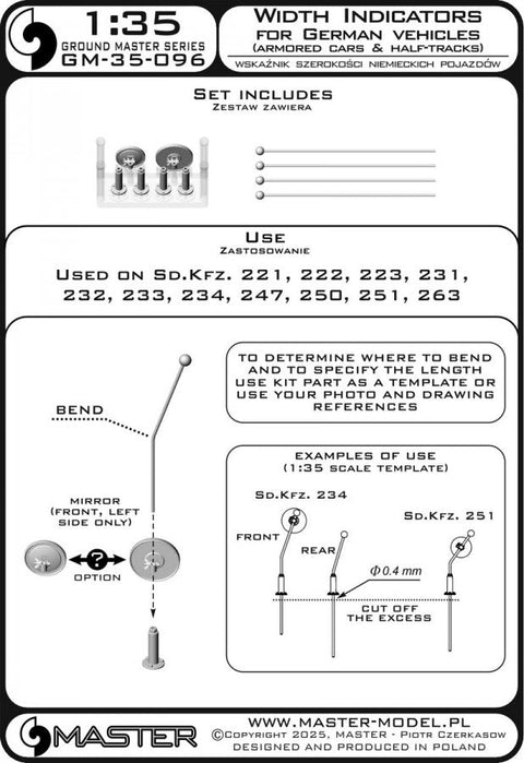 マスター GM-35-096 1/35 ドイツ車両の車幅表示器 (Sd.Kfz. 221, 222, 223, 231, 232, 233, 234, 247, 250, 251, 263用) - 4個セット