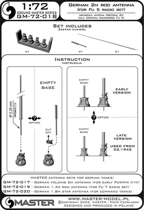 マスター GM-72-018 1/72 WWII ドイツ 2mロッドアンテナ Fu 5無線機用(1本)