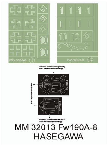 モンテックス MM32013 1/32 フォッケウルフ Fw190A-8(ハセガワST21用)マスキングシート(キット付属デカールと置換)