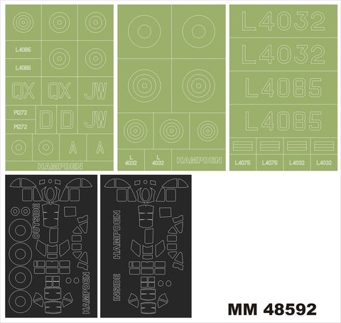 モンテックス MM48592 1/48 HP.52 ハンプデン B.Mk.1 2キャノピーマスク(両面) +3記章マスク (ICM 48352用)
