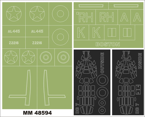 モンテックス MM48594 1/48 DB-7B ボストンIII 2キャノピーマスク(両面) + 2記章マスク (HKモデル01F015用)