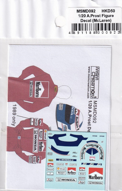 MSMクリエイション MSMD092 1/20 A.プロスト フィギュア用 デカール マクラーレン