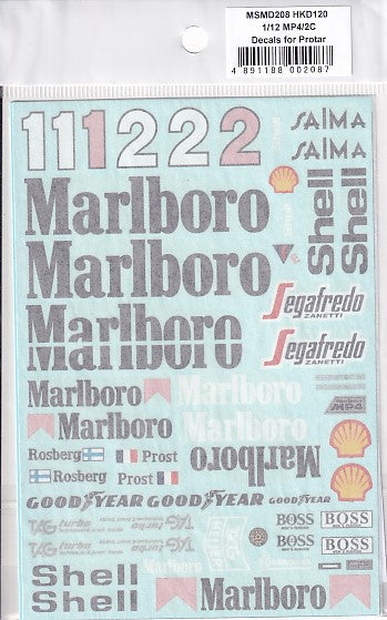 MSMクリエイション MSMD208 1/12 マクラーレン MP4/2C 1986 フルデカール (プロター用)