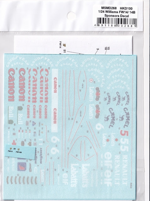MSMクリエイション MSMD268 1/24 ウイリアムズ FW14/ FW14B スポンサーデカール(HASEGAWA用)