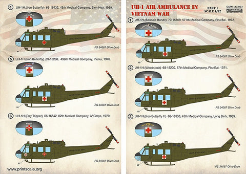 プリントスケール 32-031 1/32 UH-1救急ヘリ ベトナム戦争+テクニカルステンシル