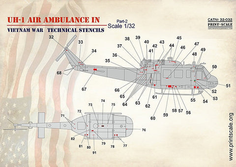 プリントスケール 32-032 1/32 UH-1 ベトナム戦争+テクニカルステンシル