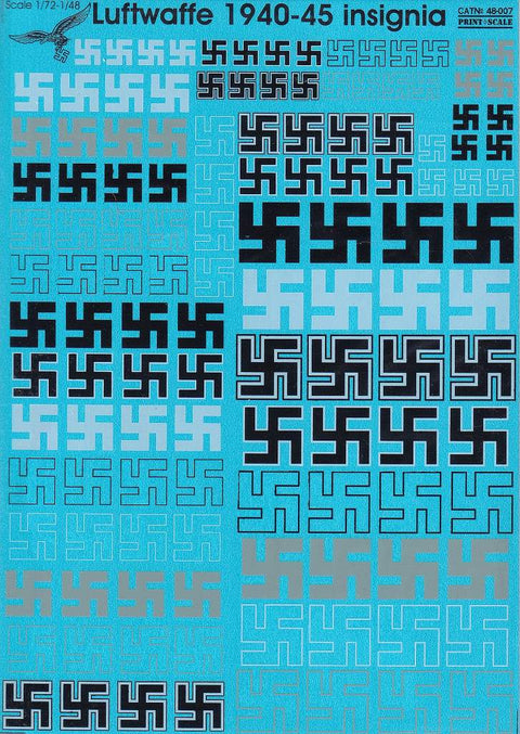 プリントスケール 48-007 1/48 ドイツ空軍 スワスチカ 1939-1945