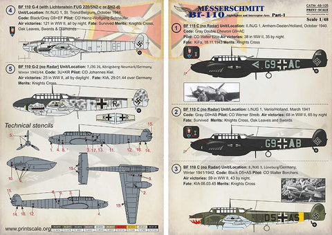 プリントスケール 48-105 1/48 メッサーシュミット Me-110 Part 1 コンプリートセット