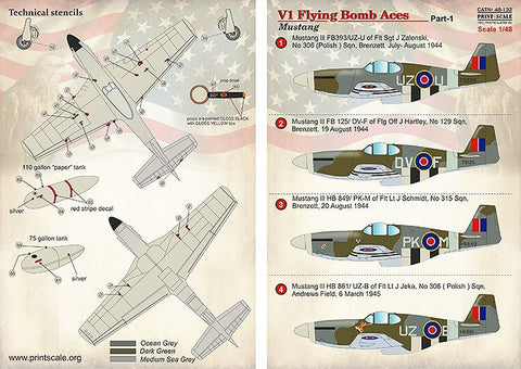 プリントスケール 48-132 1/48 P-51マスタングV1 爆撃機 エース