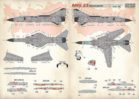 プリントスケール 48-152 1/48 MiG-23 テクニカルステンシル