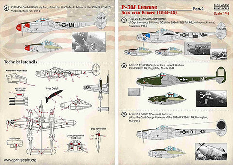 プリントスケール 48-158 1/48 P-38J ライトニング エース ヨーロッパ(1944-45) Part2
