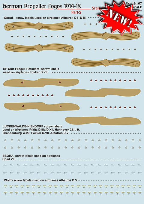 プリントスケール 48-167 1/48 ドイツ機 プロペラのロゴ WWI Part 2
