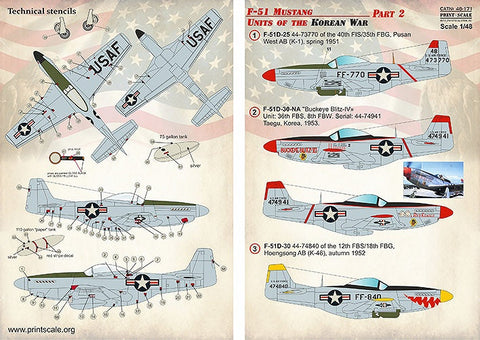 プリントスケール 48-171 1/48 F-51 マスタング 朝鮮戦争の部隊 Part 2
