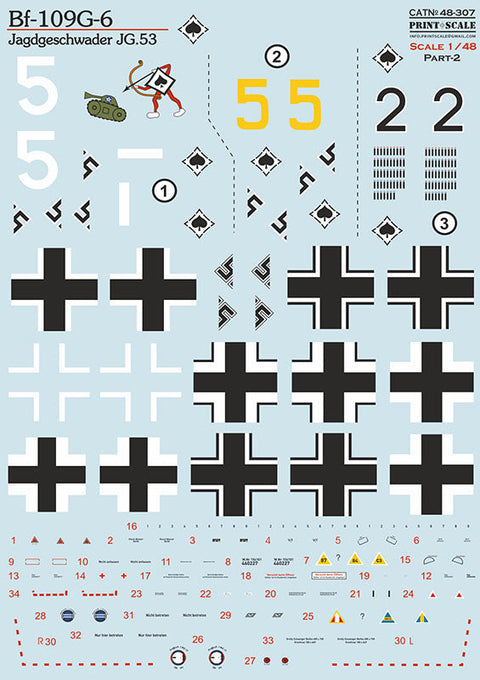 プリントスケール 48-307 1/48 Bf-109 G-6 戦闘航空団 JG.53 Part-2