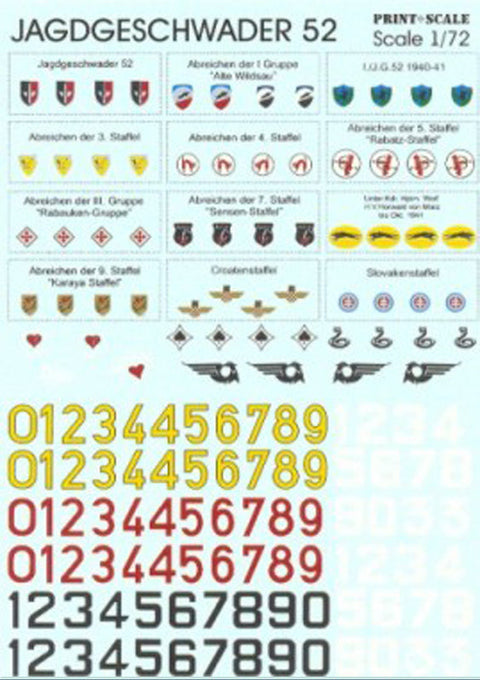 プリントスケール 72-005 1/72 ドイツ空軍 第52戦闘航空団