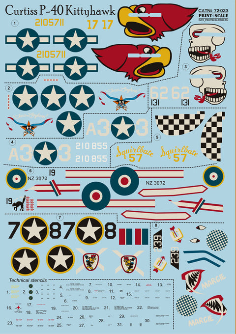 プリントスケール 72-023 1/72 カーチス P40 キティホーク