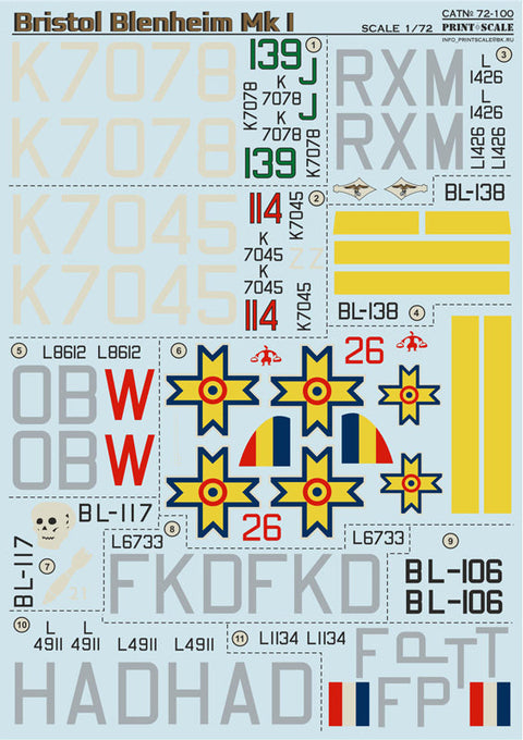 プリントスケール 72-100 1/72 ブリストル ブレニム コンプリートセット