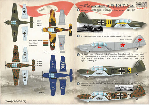 プリントスケール 72-143 1/72 メッサーシュミット Bf 108 タイフン