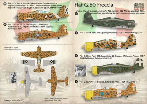 プリントスケール 72-144 1/72 フィアット G.50 フレッチャ