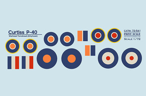 プリントスケール 72-541 1/72 カーチス P-40 ウォーホーク, トマホーク, キティーホーク