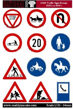 リアリティインスケール 35106 1/35 ヨーロッパの交通標識 1930 年代 - 1950 年代
