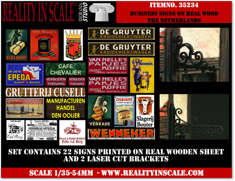 リアリティインスケール 35234 1/35 本物の木に貼られたビジネス サイン 1930 年代 - 1950 年代 - オランダ
