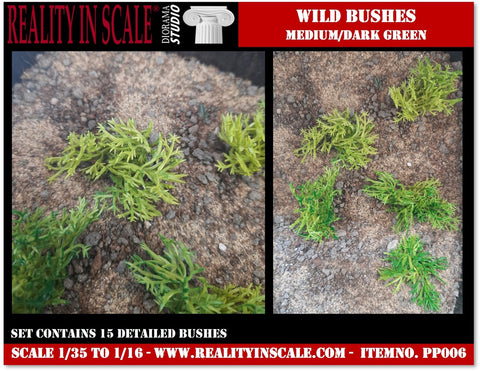リアリティインスケール PP006 1/35 野生の茂み 多色 中/濃緑 - プラスチック製