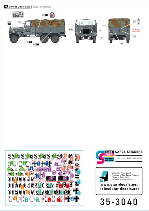 スターデカール 35-3040 1/35 北方戦線の戦車. フィンランドとノルウェーのドイツ戦車 # 1. I号戦車B型, I号指揮戦車, LKW, II号戦車A-C型,III号戦車H/N型.